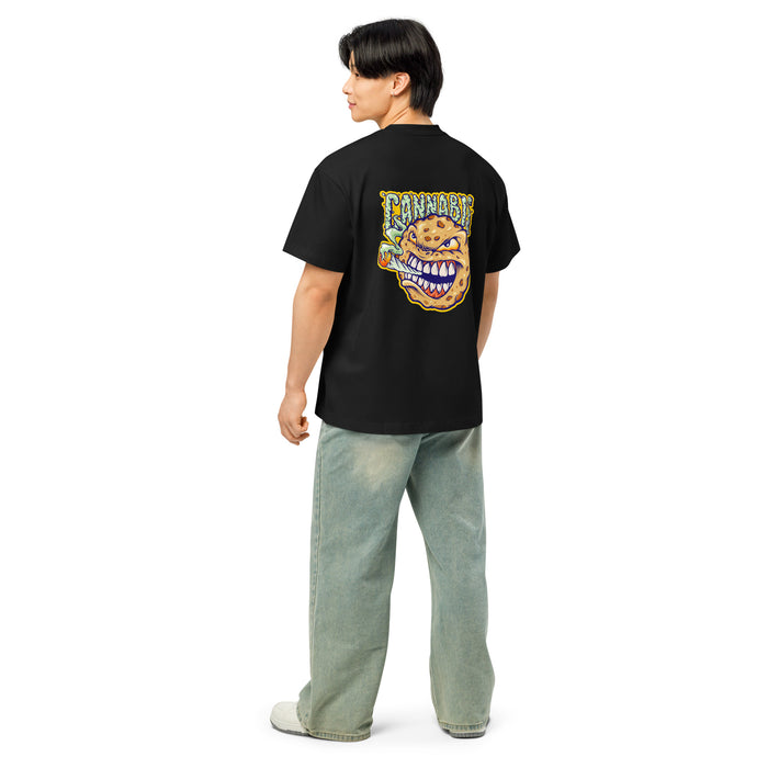 T-shirt boxy homme noir dos - grand imprimé personnage cannabis graffiti au dos