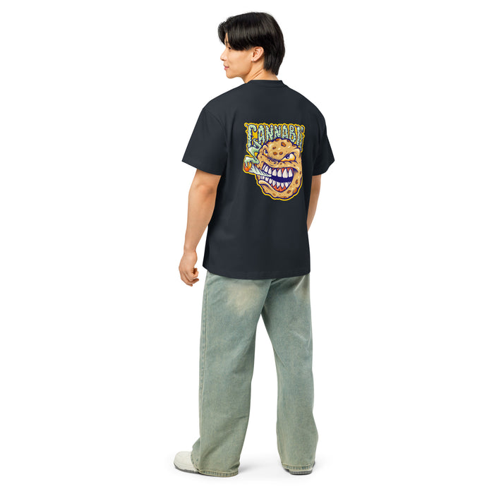 T-shirt boxy homme Bleu Marine dos - grand imprimé personnage cookie cannabis graffiti au dos