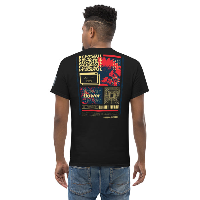 T-shirt Classique Flower Noir dos - grand imprimé poster graphique rétro flower