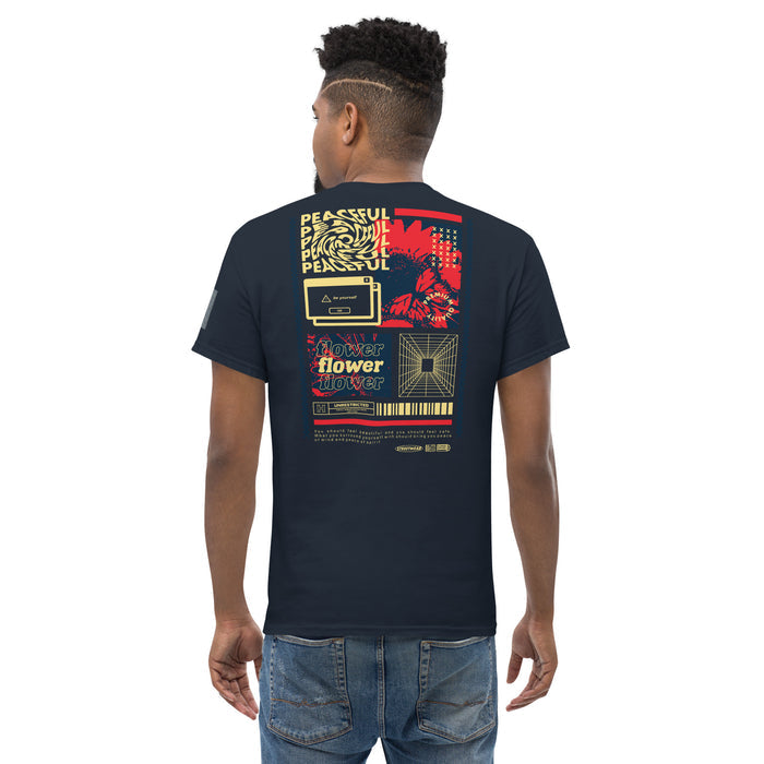 T-shirt Classique Flower Bleu Marine dos - grand imprimé poster graphique rétro flower