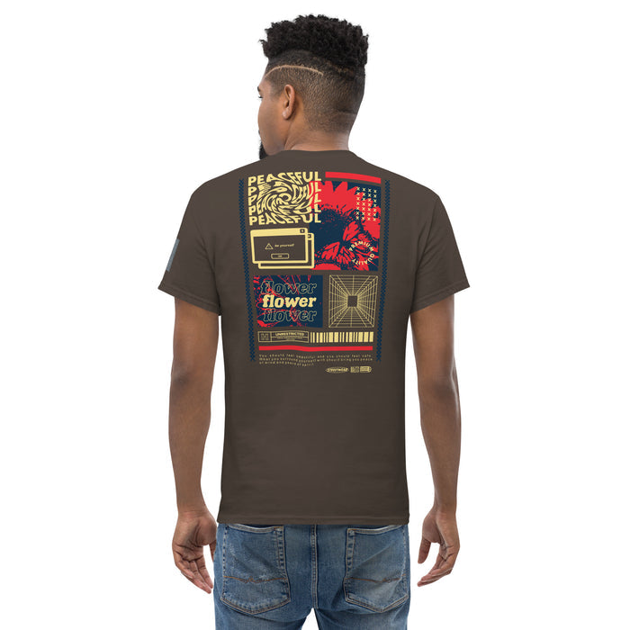 T-shirt Classique Flower Chocolat Noir dos - grand imprimé poster graphique rétro flower