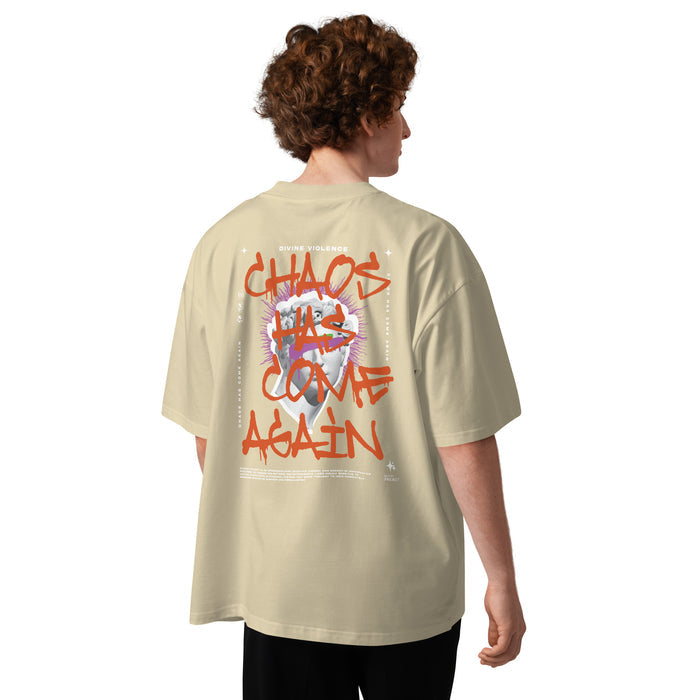 T-shirt col montant Chaos Has Come Again Pierre vue de dos - grand imprimé streetwear au dos