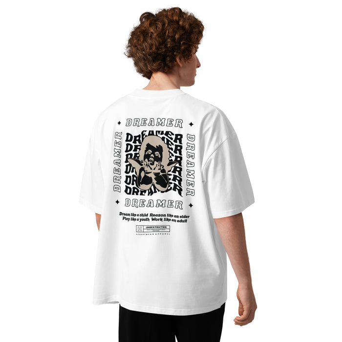 T-shirt col montant Dreamer 777 blanc dos - grand imprimé Dreamer visage rêveur