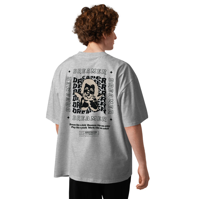 T-shirt col montant Dreamer 777 gris chiné dos - grand imprimé Dreamer visage rêveur