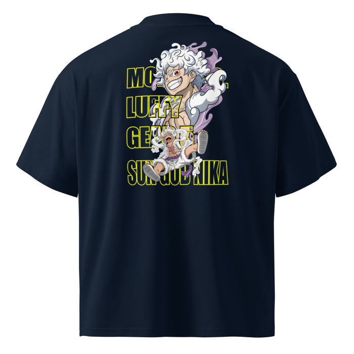 T-shirt col montant guerrier manga bleu marine dos - grand imprimé guerrier aux cheveux blancs