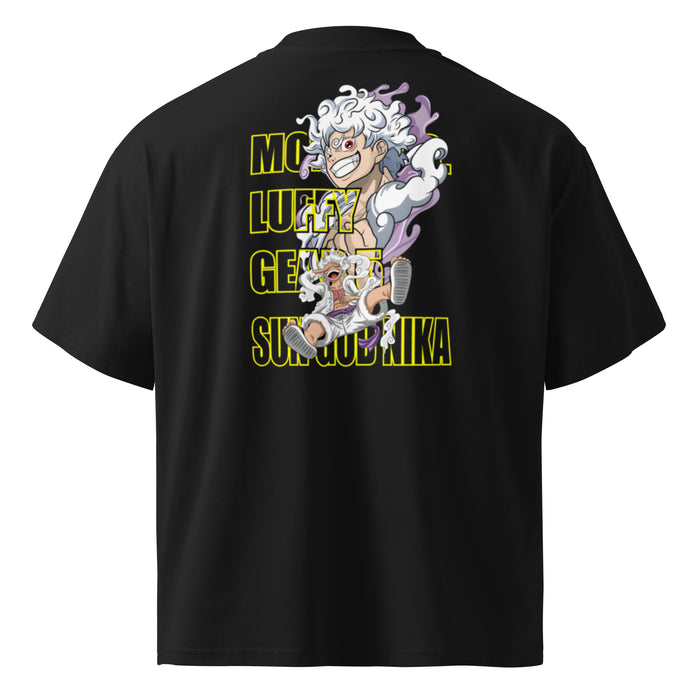 T-shirt col montant guerrier manga noir dos - grand imprimé guerrier aux cheveux blancs