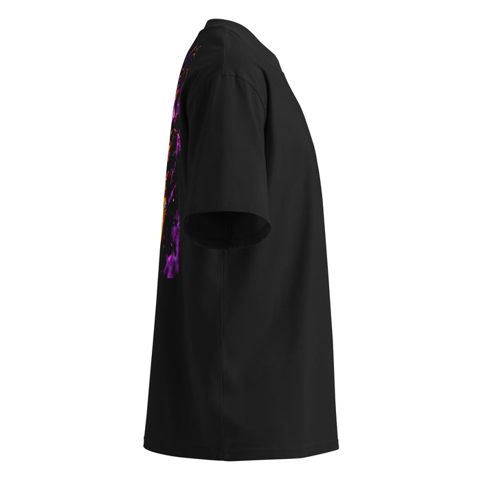 T-shirt col montant oversize Noir profil droit - grand imprimé dragon de feu au dos