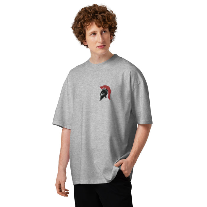 T-shirt col montant Secret Society gris chiné face - petit casque spartiate à la poitrine