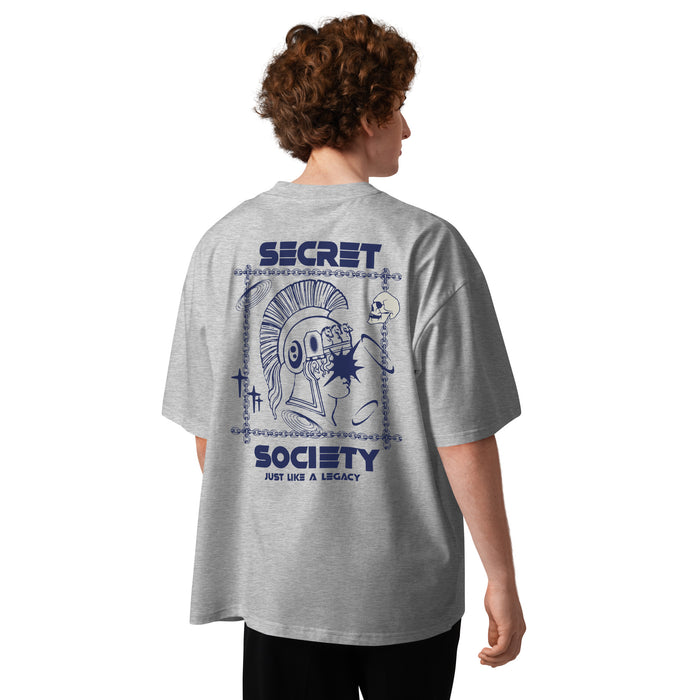 T-shirt col montant Secret Society gris chiné dos - grand guerrier spartiate tatouage