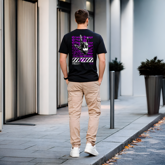 T-shirt noir streetwear – design graphique violet au dos