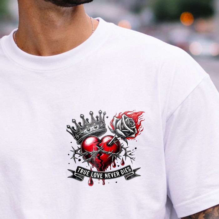T-shirt oversize True Love Never Dies cœur rouge – streetwear
