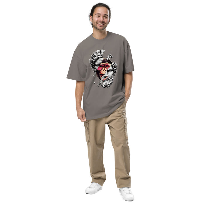 T-shirt oversize délavé Hustle Vibes Gris Délavé vue de face - imprimé ange à la poitrine