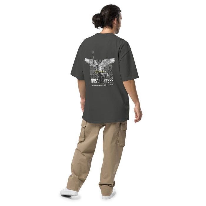 T-shirt oversize délavé Hustle Vibes Anthracite Délavé vue de dos - grand imprimé ange streetwear au dos