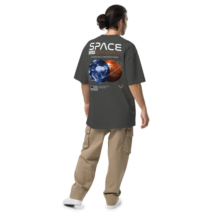 T-shirt oversize délavé Our Space Anthracite Délavé vue de dos - grand imprimé planètes et espace au dos