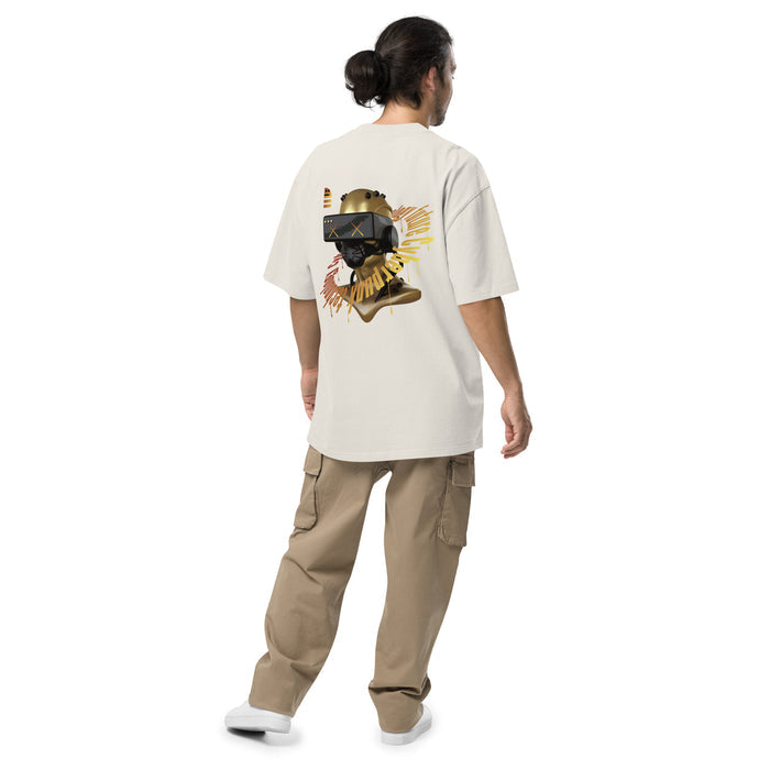 T-shirt oversize délavé Robot Wifi ivoire délavé dos - grand robot doré aux lunettes VR