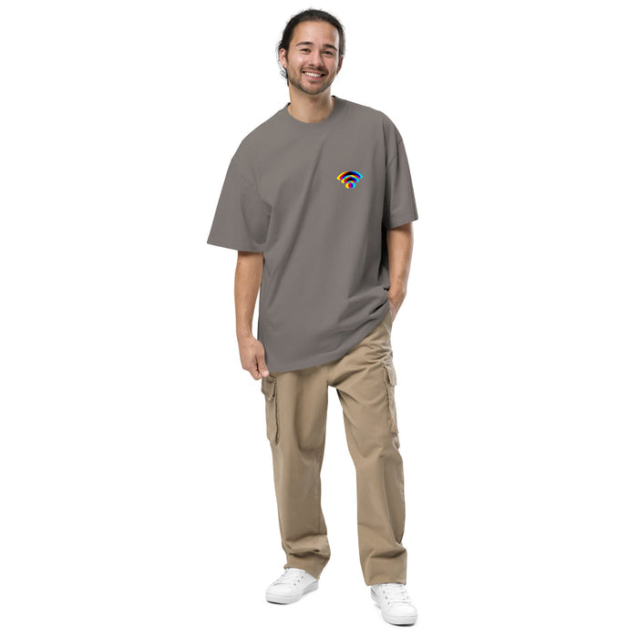 T-shirt oversize délavé Robot Wifi gris délavé face - petit signal wifi à la poitrine