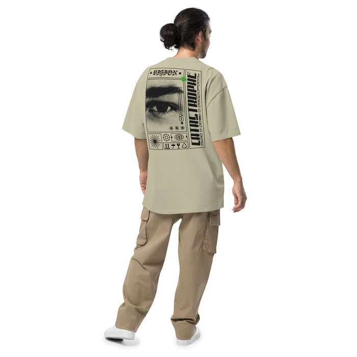 T-shirt oversize délavé Vision Catastrophic eucalyptus délavé dos - imprimé Vision Catastrophic et œil halftone