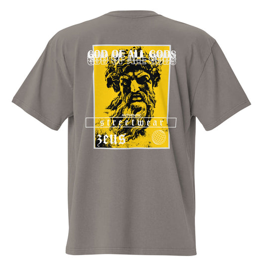 T-shirt oversize délavé Zeus God of All Gods Gris Délavé vue de dos - grand imprimé dieu grec au dos
