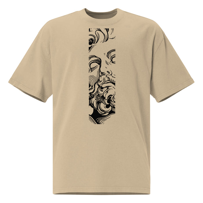 T-shirt oversize délavé Zeus God of All Gods Kaki Délavé vue de face - imprimé à la poitrine