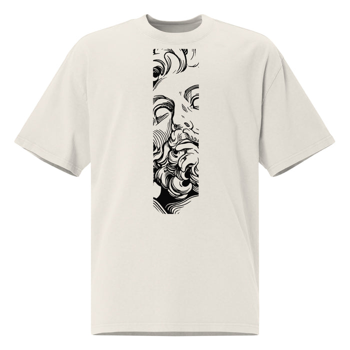 T-shirt oversize délavé Zeus God of All Gods Ivoire Délavé vue de face - imprimé à la poitrine