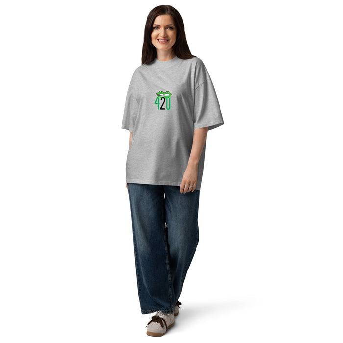 T-shirt oversize Happy 420 gris chiné, look complet streetwear cannabis