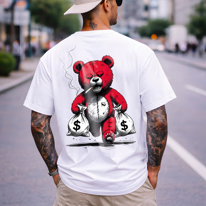 T-Shirt Oversize Ours Rouge & Argent – Design Streetwear Money Bear Premium