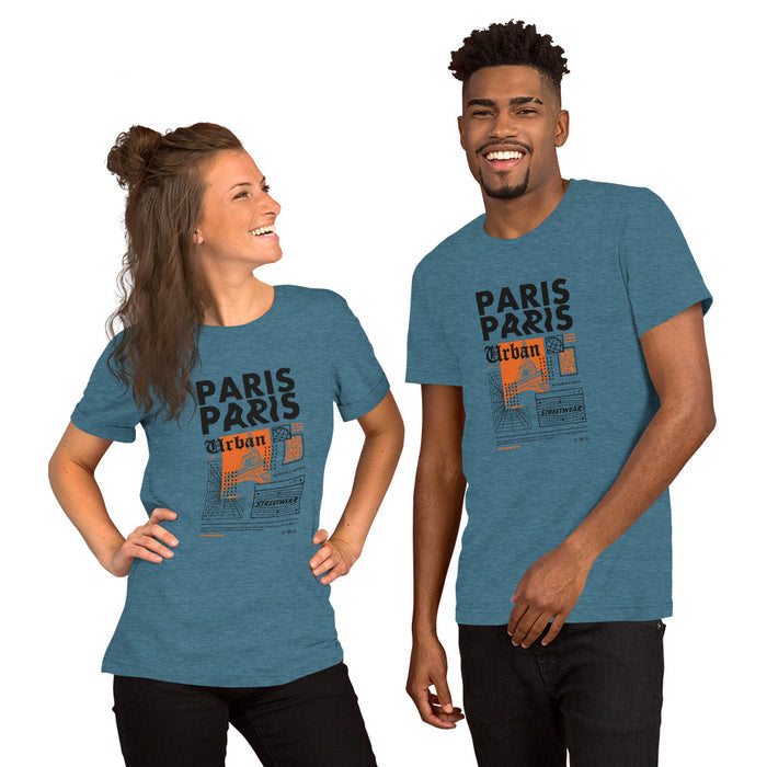 T-shirt Unisexe Paris Urban Bleu Canard Chiné - imprimé poster streetwear à la poitrine