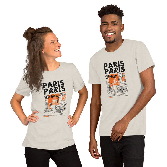 T-shirt Unisexe Paris Urban Poussière Chinée - imprimé poster streetwear à la poitrine