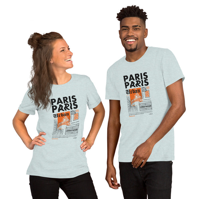 T-shirt Unisexe Paris Urban Bleu Givré Chiné - imprimé poster streetwear à la poitrine