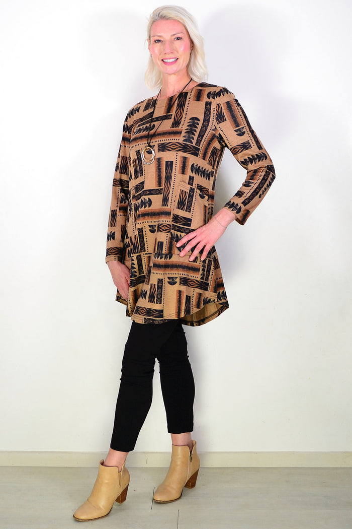 Tan Women's Tunic Top with Pockets