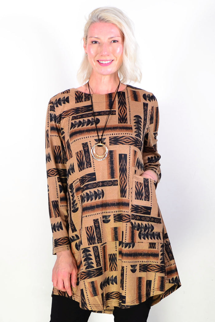 Tan Women's Tunic Top with Pockets