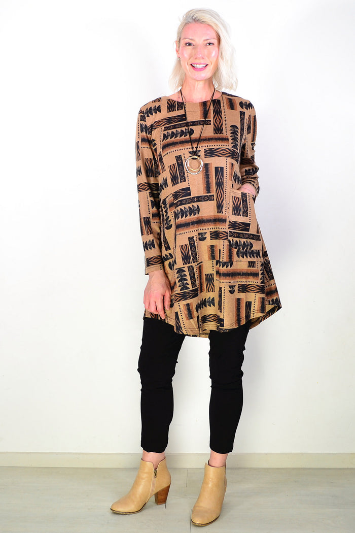 Tan Women's Tunic Top with Pockets