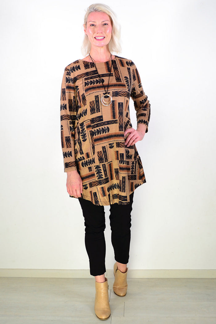 Tan Women's Tunic Top with Pockets