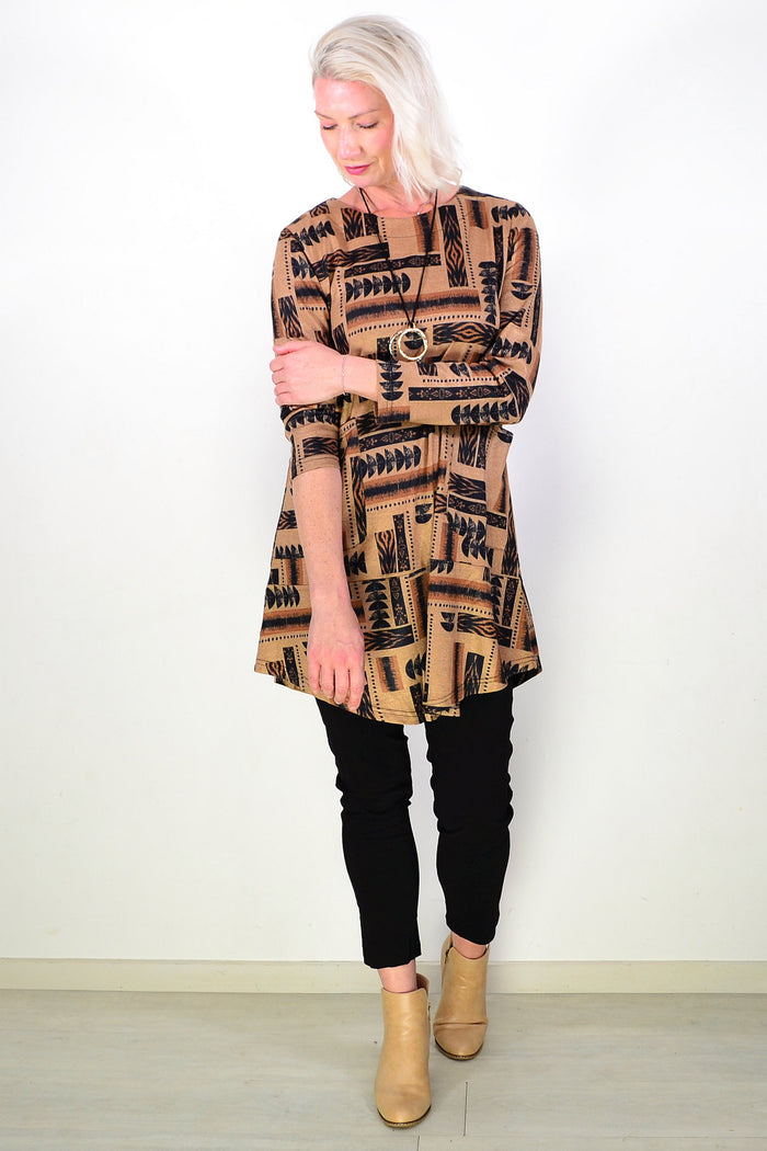 Tan Women's Tunic Top with Pockets