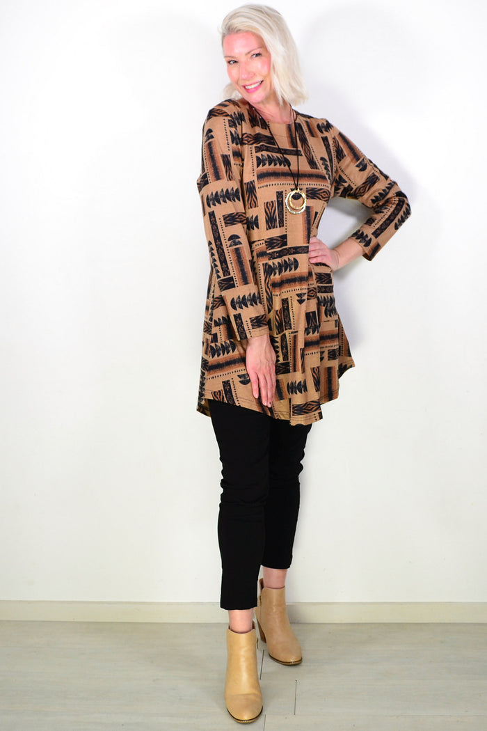 Tan Women's Tunic Top with Pockets
