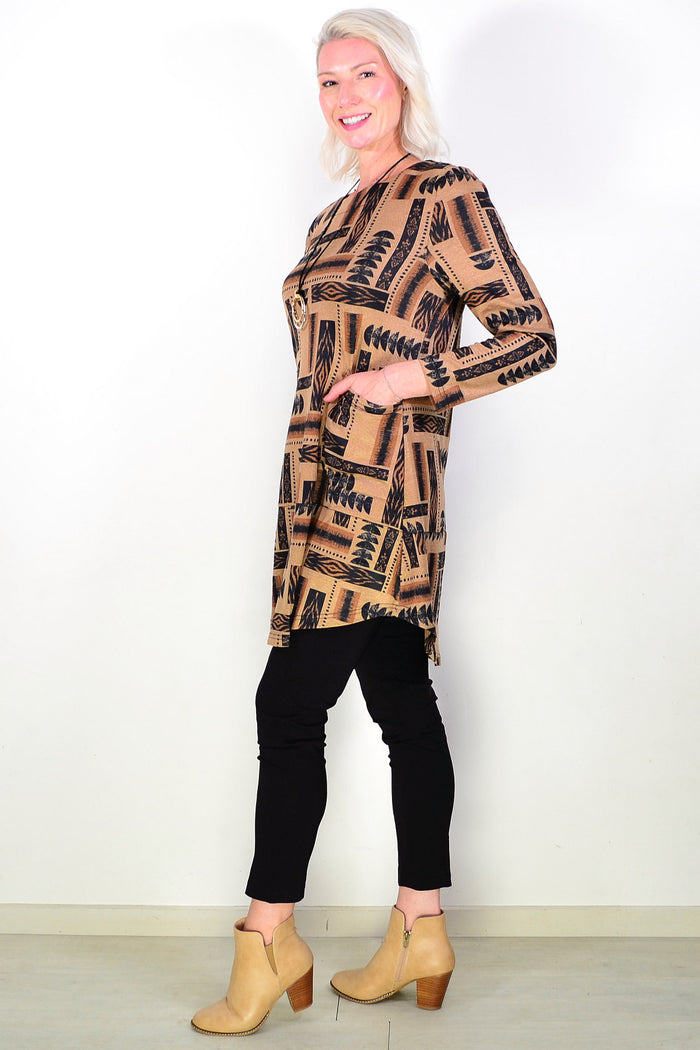Tan Women's Tunic Top with Pockets