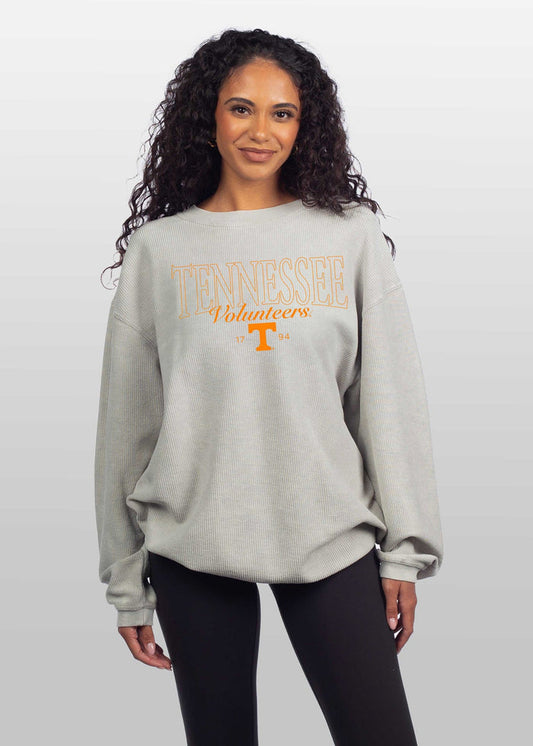 Tennessee Volunteers Unisex Steel Oversized Premium cotton corded fleece Sweatshirt with Super soft hand feel, vintage wash and ribbed crew neckline, cuffs, and hemline