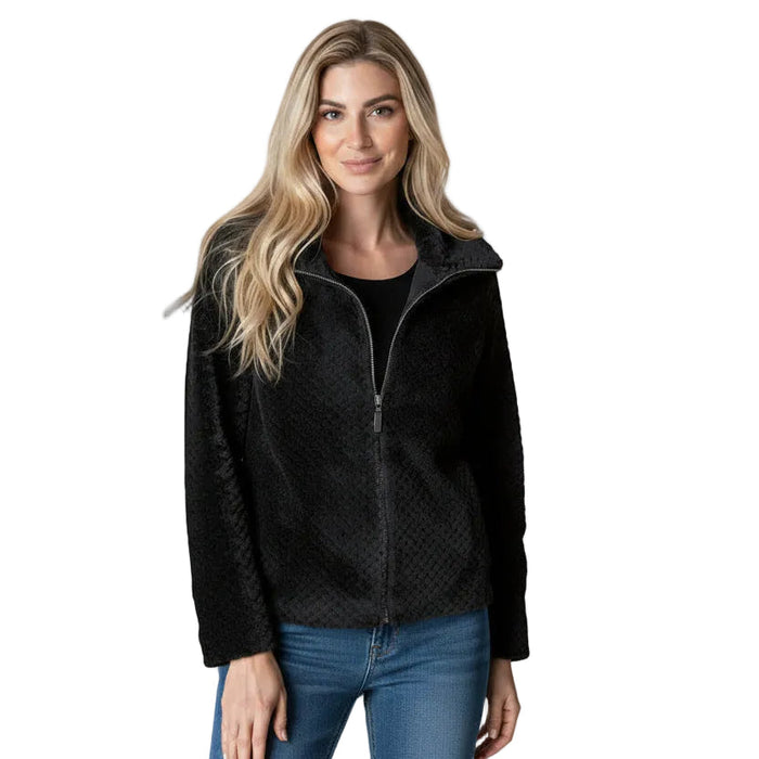 Textured Sherpa Zip Jacket in Black - 43161