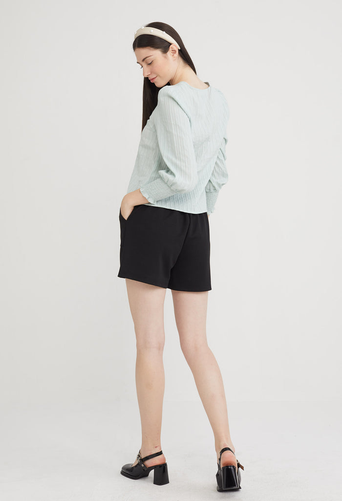 Textured Trumpet Sleeve Blouse