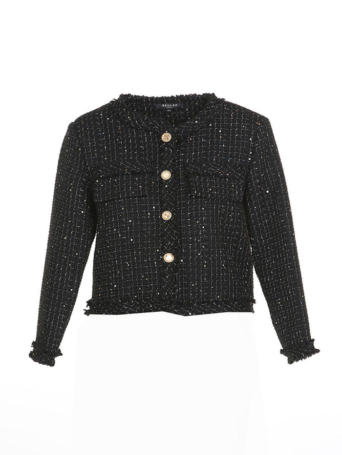 Buttoned With Pockets Tweed Jacket - BTK COLLECTIONS