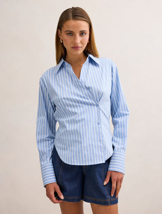 Tina Tie Back Shirt Blue Stripe Forever New