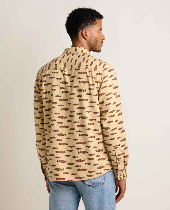 TOAD&CO PINEVALE LONG SLEEVE BUTTON DOWN CHAI TROUT PRINT MENS SHIRT