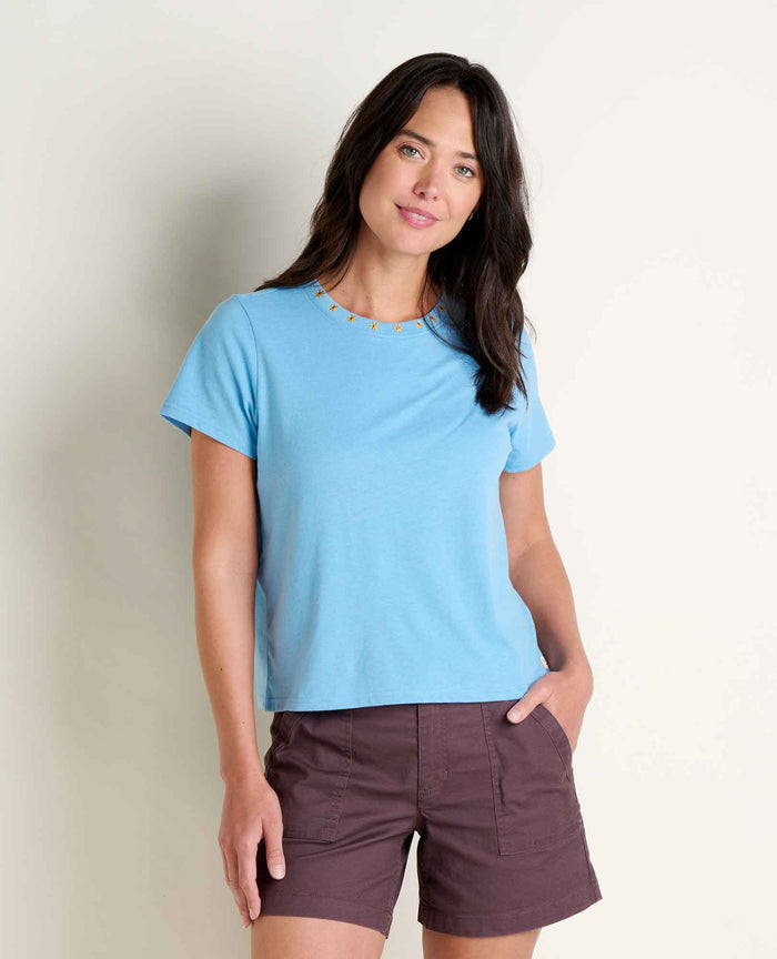 TOAD&CO RE-FORM EMBROIDERY CREW DUSK BLUE WOMENS T-SHIRT