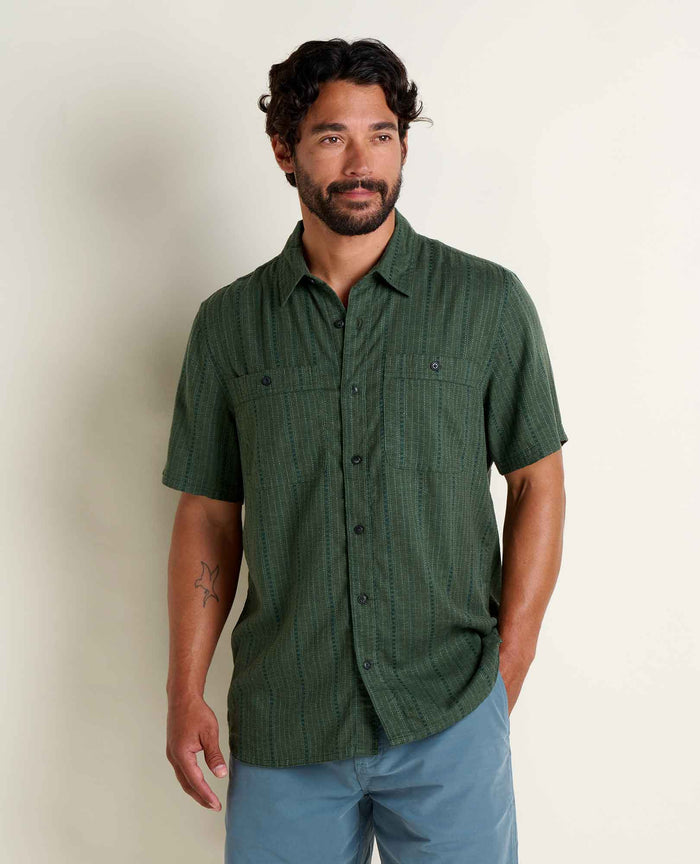 TOAD&CO TAJ HEMP SHIRT CILANTRO DOBBY SHORT SLEEVE BUTTON DOWN MENS SHIRT