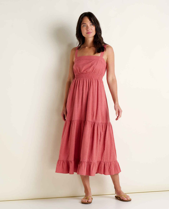 TOAD&CO TAJ HEMP TIERED MIDI DRESS DUSTY CEDAR WOMENS DRESS