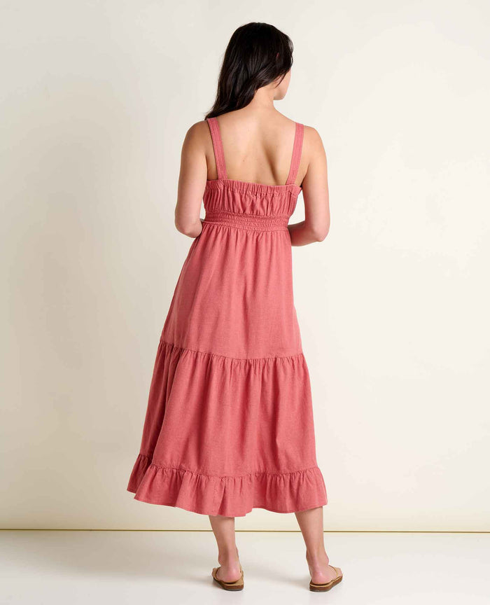 TOAD&CO TAJ HEMP TIERED MIDI DRESS DUSTY CEDAR WOMENS DRESS