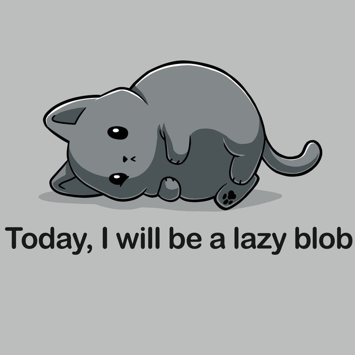 Premium Cotton T-shirt_TeeTurtle Today I Will Be A Lazy Blob silver gray t-shirt featuring a very round gray cat laying on its side.