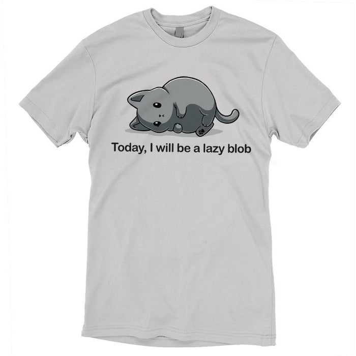 Premium Cotton T-shirt_TeeTurtle Today I Will Be A Lazy Blob silver gray apparel featuring a very round gray cat laying on its side.