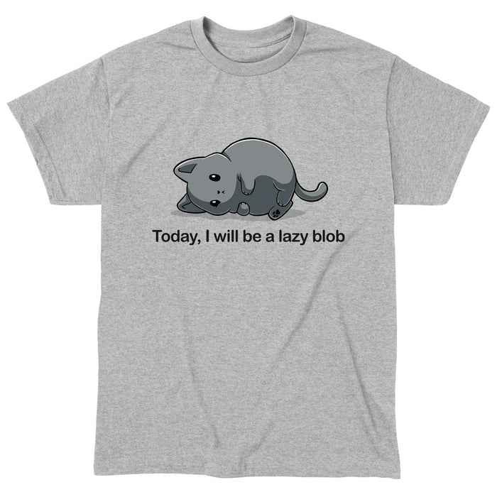 Classic Cotton T-shirt_TeeTurtle Today I Will Be A Lazy Blob heather gray apparel featuring a very round gray cat laying on its side.