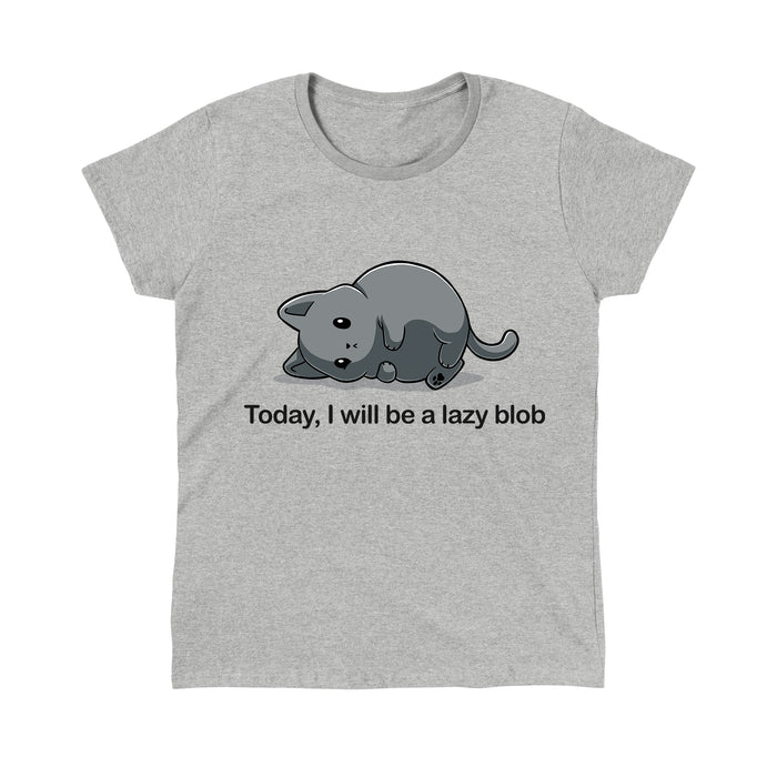 Classic Cotton T-shirt_TeeTurtle Today I Will Be A Lazy Blob heather gray apparel featuring a very round gray cat laying on its side.